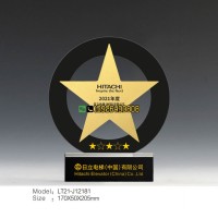 金属五角星奖杯 企业年度荣誉奖杯制作 高档黑水晶奖杯定做厂家